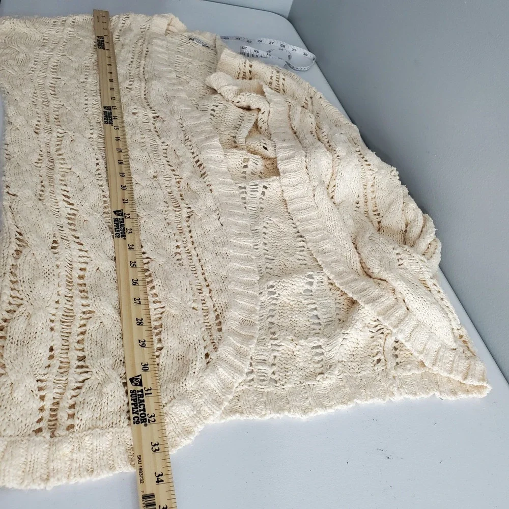 American Eagle Cream Open Knit Cable Longline Cardigan Sweater Medium Boho Chic